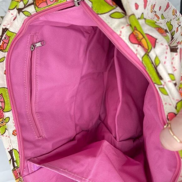 Sugarbooger Owl Tree Print Tote Shoulder Bag Lined Pockets Canvas Green - Picture 6 of 16